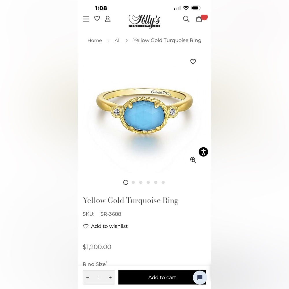 SALE! Gabriel & Co 14K Gold Turquoise Gemstone & Rock Crystal W/Genuine Diamonds